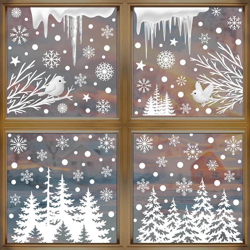 Christmas Static Cling Snowflake Snowman Stickers Window Glass Decor Removable No Residue Home Shop Xmas Festive Decorations
