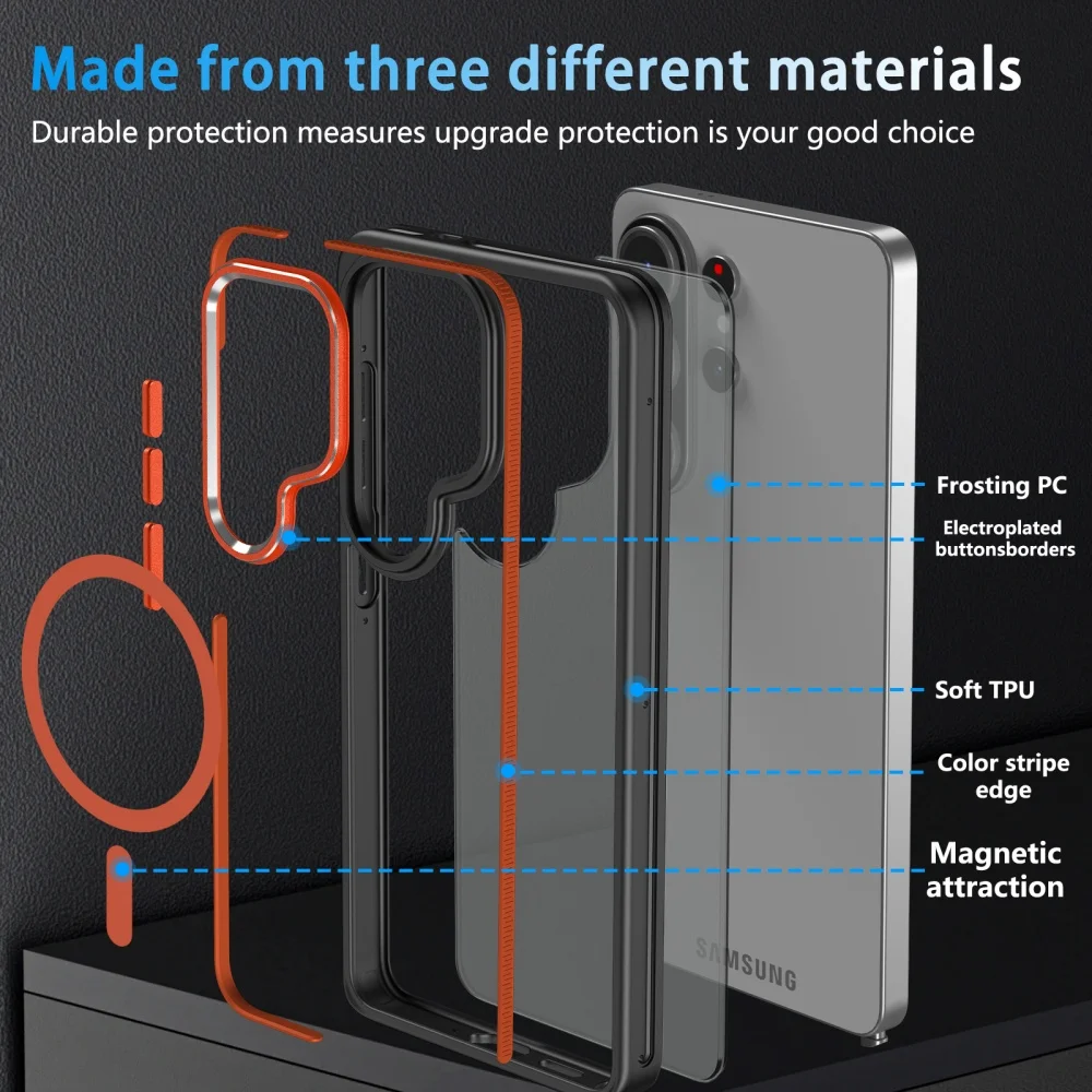 Bicolor Matte Clear Magnetic Shockproof Phone Case