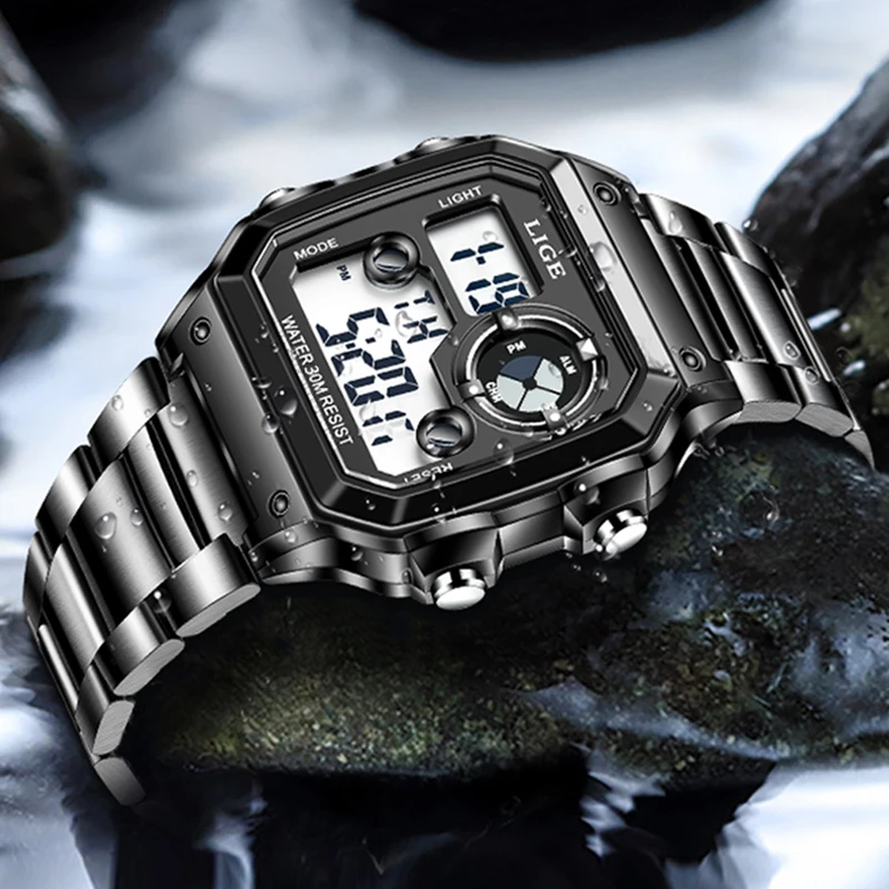 LIGE Fashion Square Watch Men Casual Creative Analog Digital Watch
