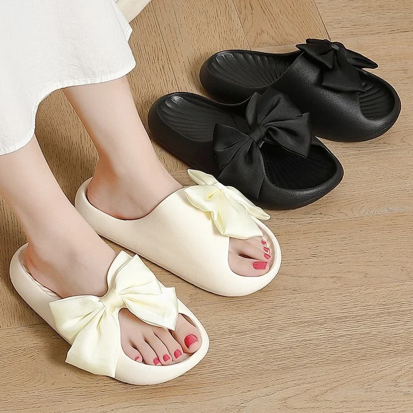 

Home Slippers Woman Platform Cloud Bow Tie EVA Non Slip Slides Indoor Outdoor Summer Kawai Sandal Ladies Floor Shoes Female