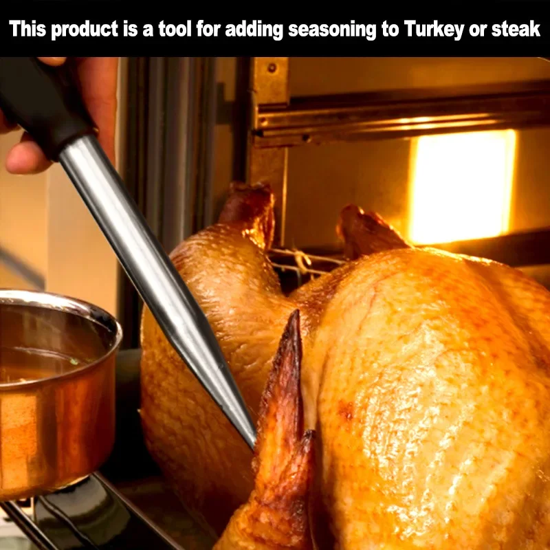 Cooking Kitchen Stainless steel Poultry BBQ Food Flavour Baster Syringe Tube Pump bbq sauce injector for Chicken Turkey Poultry Meat BBQ Food