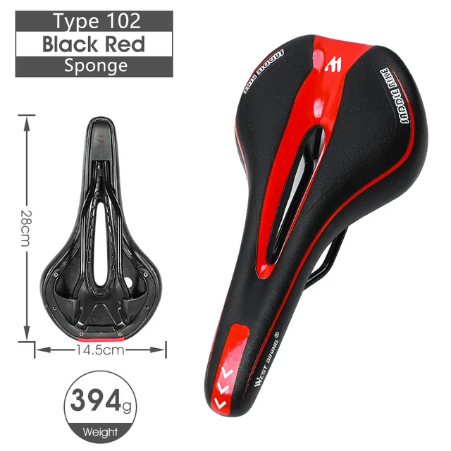 WEST BIKING Bike Saddle MTB Mountain Road Bike Seat PU Leather Gel Filled Cycling Cushion Comfortable Shockproof Bicycle Saddle 102 Red