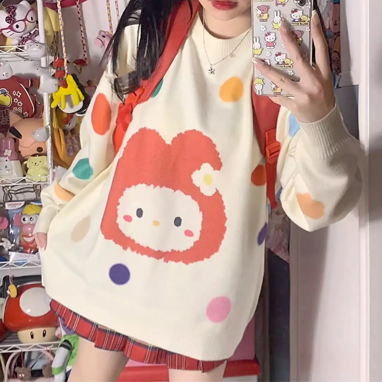 

Anime Sanrio Kawaii My Melody Sweaters Cartoon Printed Knit Sweater Sweater Winter College Style Cute Girls Loose Warm Top Gift