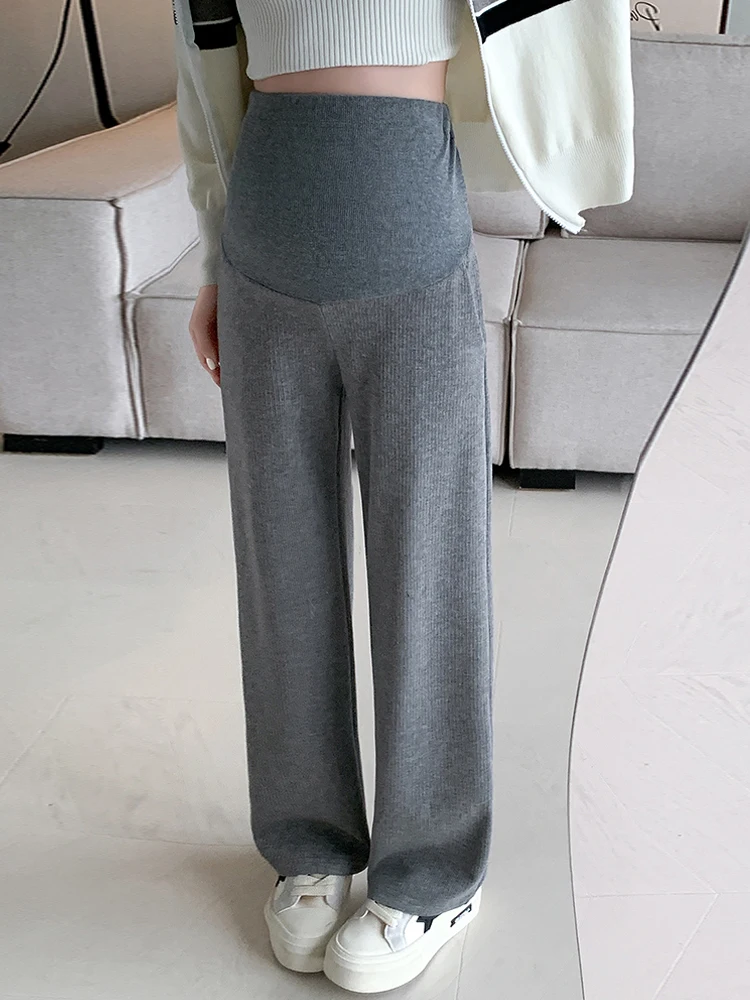 임산부 바지 가을 겨울 패션 블랙 와이드 레그 팬츠 여성 가을 겨울 양털 두꺼운 루즈 스트레이트 튜브 팬츠