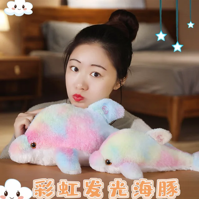 45cm 30cm Rainbow Creative Light Up Led Dolphin Stuffed Animals Plush Toy Colorful Fish Glowing Christmas Gift For Kids Pillow 6