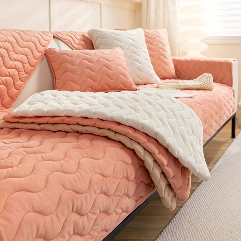 

Luxury Winter Warm Soft Velvet Quilting Sofa Towel Sectional L-shaped Sofa Cover Short Plush Non-slip Couch Covers