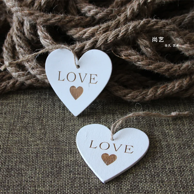 100pcs 60mm 흰색 나무 사랑 심장 펜 던 트 태그 선물 장식품 빈티지 웨딩 장식에 대 한 공예품