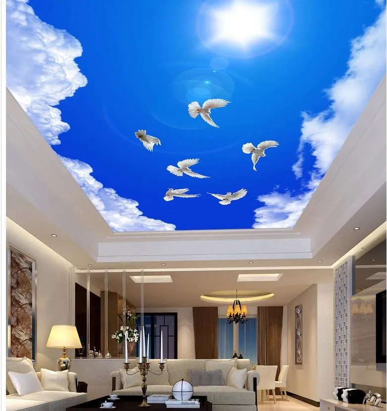 custom 3d photo wallpaper morden blue marble wallpapers 3d murals wallpaper for living room Blue sky cloud sun white dove ceiling 3d murals wallpaper for living room Style wallpaper Home Decoration