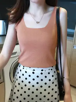 عالية الجودة أنيقة الأساسية U الرقبة الصيف الأبيض متماسكة المرأة تانك القمم مثير بلا أكمام تي شيرت خمر الأعلى عادية المحاصيل تي شيرت 4