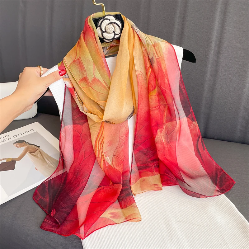 Luxury Brand Women Beach Scarf Georgette Silk Shawls Design Print Headband Female Summer Headband Wraps Sunscreen Hijab 2023 3