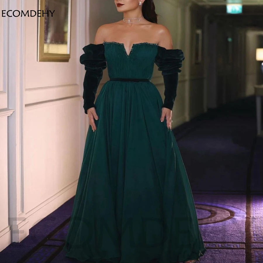 New Arrival Long Sleeve dress Velvet Green Dubai Evening dresses 2023 Vestidos de boda invitada Party Prom dresses - AliExpress