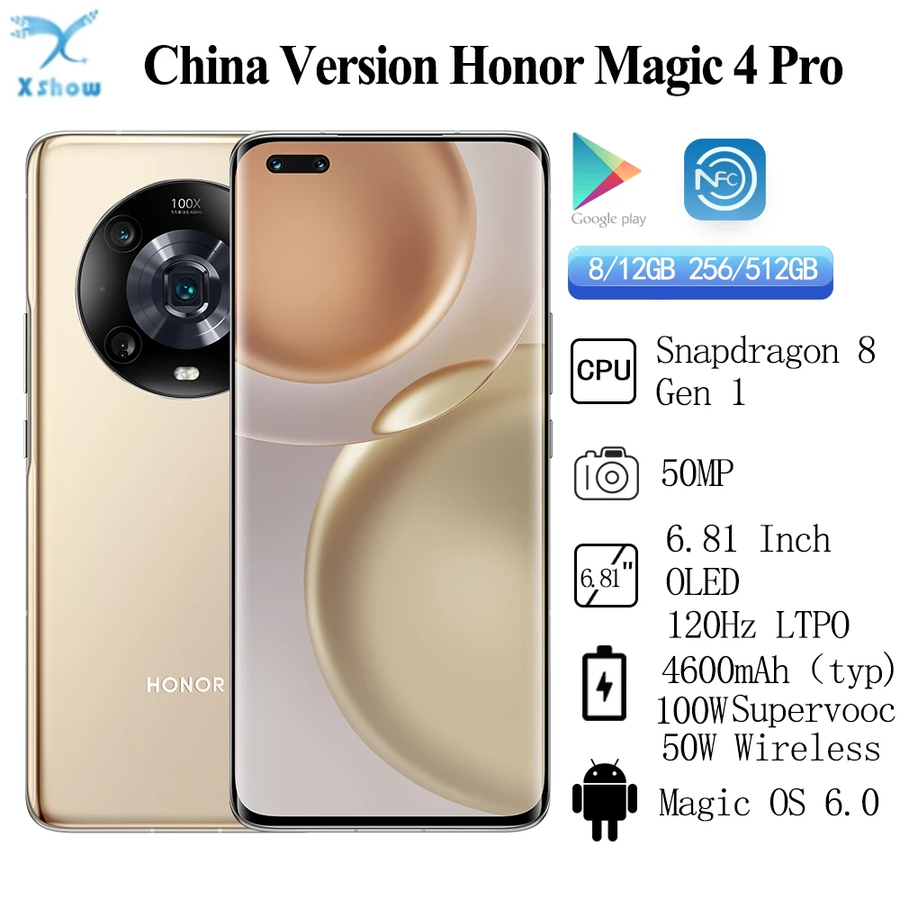 Honor-Magic 4 pro 5gスマートフォン,snapdragon 8 gen 1, 4600mah 