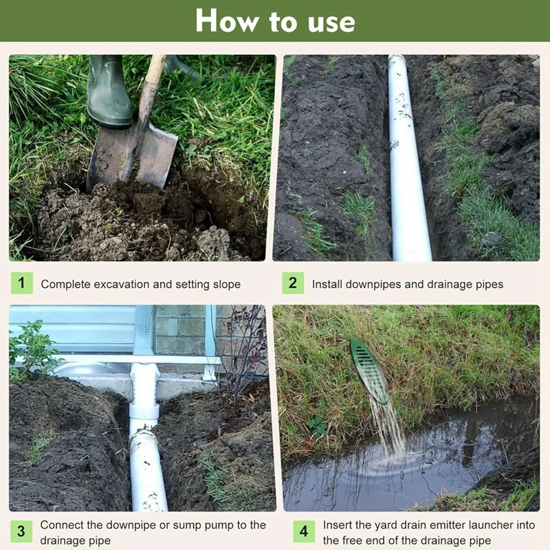 4Inch Angled Drainage Grate Yard Drain, Yard Drain Emitter Drainage Pipe For Sump Pump Discharge & Downspout Extensions 4