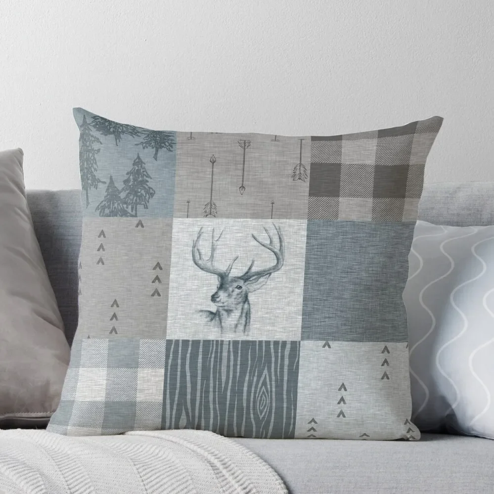 

Deer Patchwork - Rustic Blue And grey Throw Pillow Sofa Covers Cushions For Sofa Sofa Pillow Cover