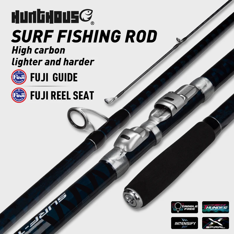 

Hunthouse 40T Carbon Fiber Gazer Surf Fishing Rod 3PCS 4.05m 4.25m Lure Weight 100-250g Spinning Full Fuji Part Ocean Saltwater