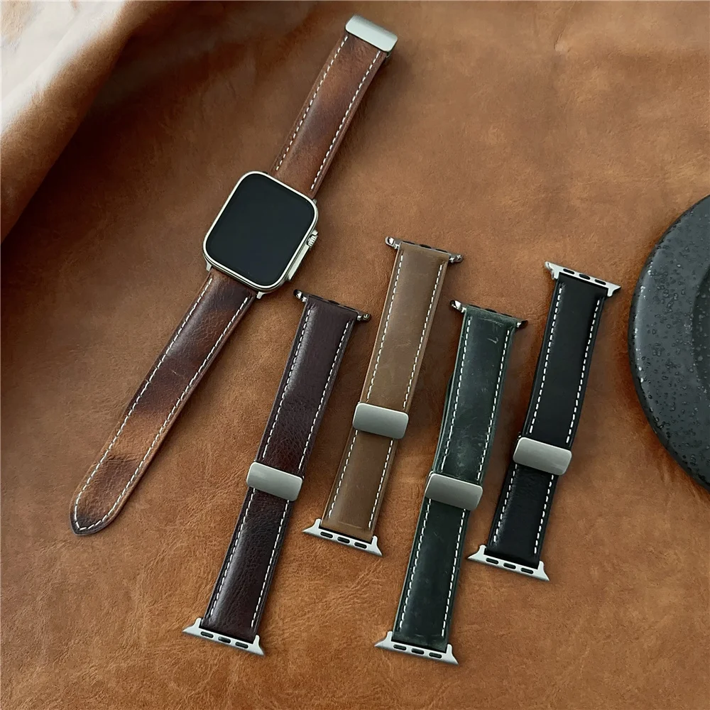 

Ремешок из натуральной кожи для Apple watch ultra 49 мм 444 мм 42 мм 38 мм, браслет для Apple Iwatch 9 8 7 6 5 4, крутая петля в джентльменском стиле