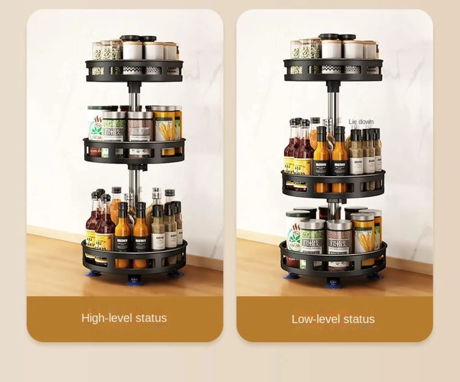 360°Rotating Kitchen Spice Storage Rack Organizer Desktop No Punching Home Multi-layer Round Rotating Spice Bottle Shelf Storage 5