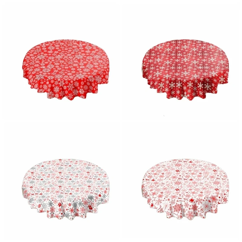 

Snowflake Winter Trend Xmas Geometric Red White Round Tablecloth Housewarming Kitchen Decor