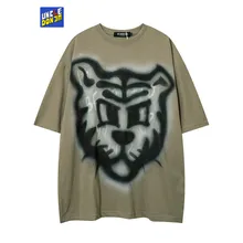 

UNCLEDONJM Tiger graffiti print short sleeve t shirt men harajuku style summer loose men couple t shirt hip hop graphic tops
