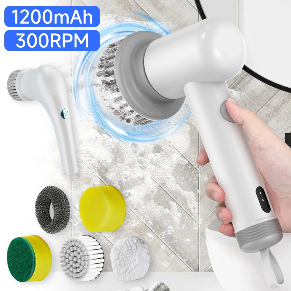 Wireless Electric Cleaning Brush 1200mAh USB Household Power Scrubber  Kitchen Bathroom Crevice Cleaning Brush with 4 Brush Head - AliExpress