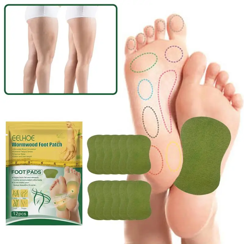 

12Pcs Natural Wormwood Foot Patch Detox Promote Blood Circulation Remove Dampness Toxins Relieve Stress Improve Sleep Foot Pads