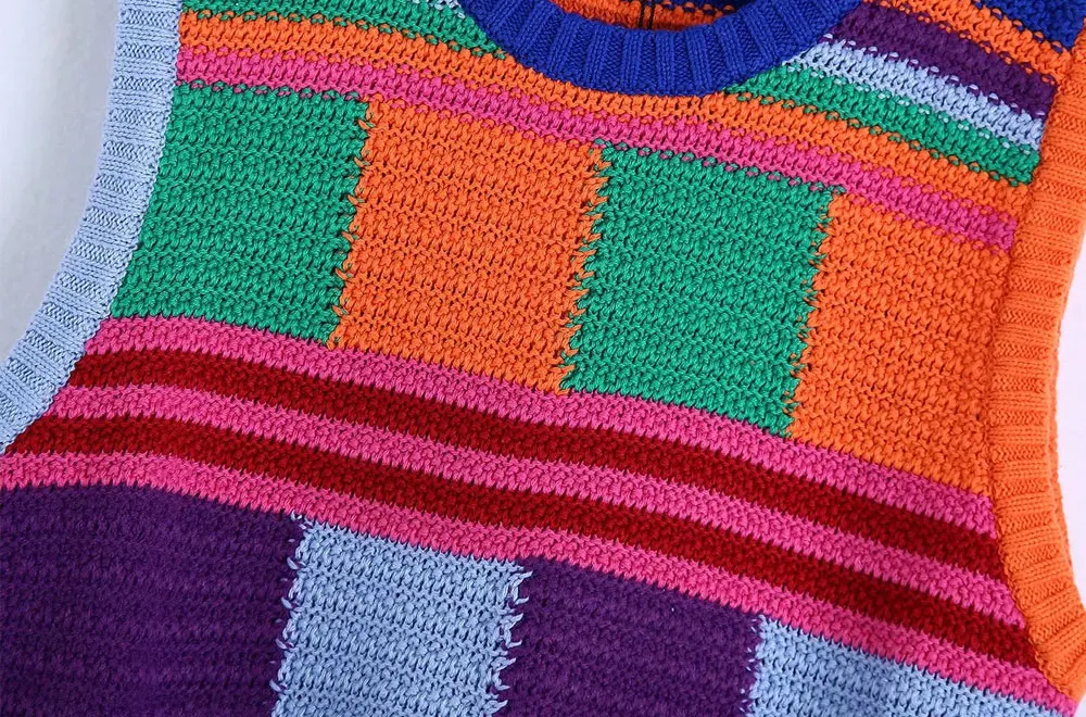 Women's Spring Fashion Loose Plaid Sweater Knit Tank Top Shorts Woman