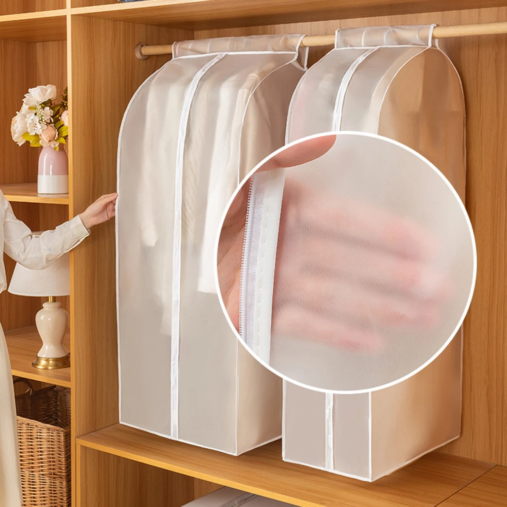 Clothes Dustproof Bag 1PC Vertical Clothing Dust Cover Transparent Washable Hanging Bag Household Hanging Thick Coat Suit Dust Bag