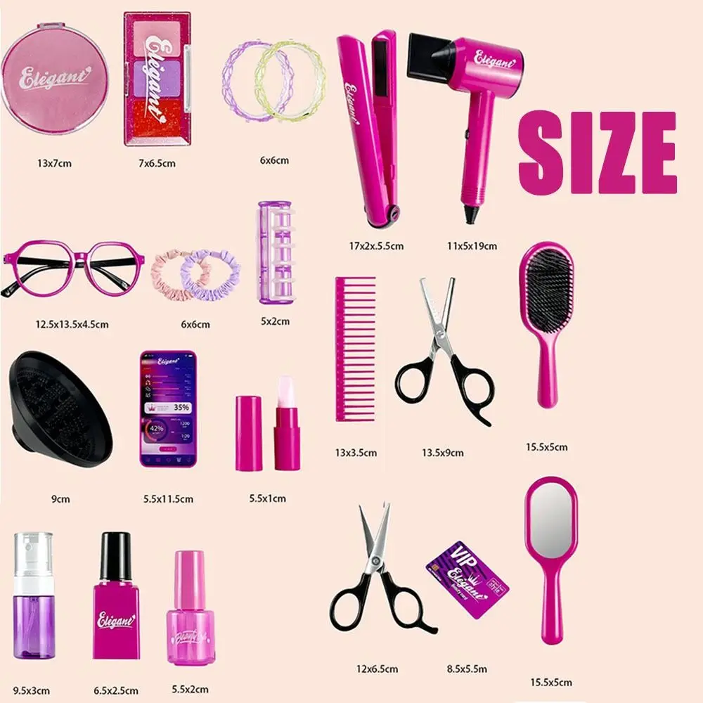 9/13/17Pcs Princess Dress Up Hair Dryer and Haircut Toy Kit Straight Hair Stick Blow Dryer Hair Salon Toy Kit Curler