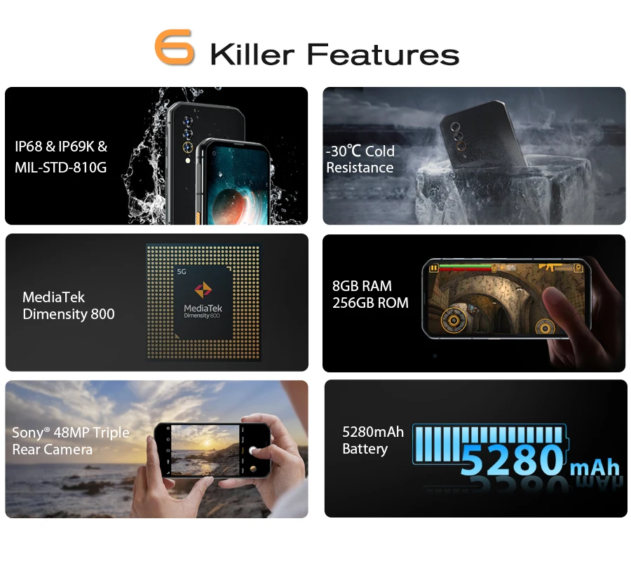 Blackview BL6000 Pro 5G Smartphone IP68 Waterproof 48MP Triple Camera 8GB RAM 256GB ROM 6.36 Inch Global Version Mobile Phones