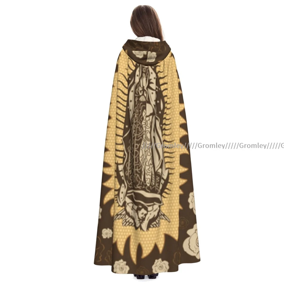 

Дева Гуадалупе, винтажный коричневый плащ ведьмы, с капюшоном, для косплея, искусственная длинная фотография