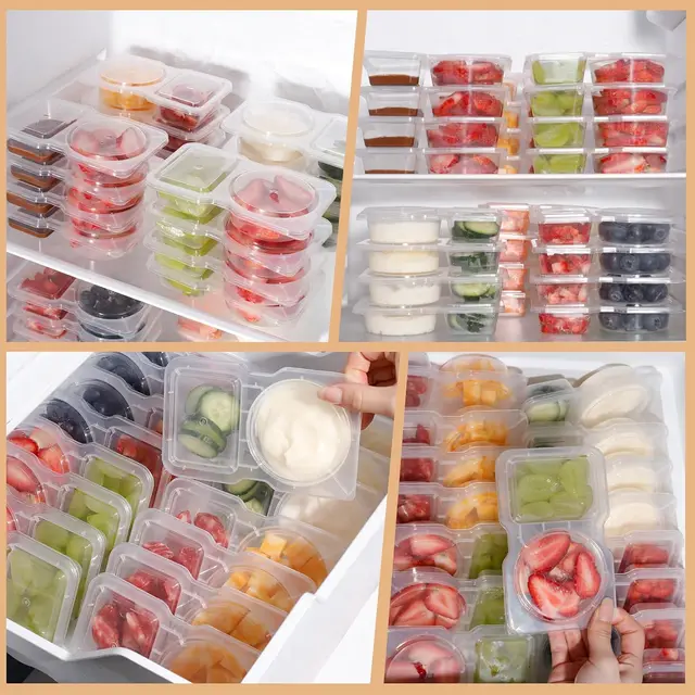 Contenitori per snack riutilizzabili con coperchi Confezione per snack con doppio scomparto da 20 pezzi Confezione per snack per il controllo delle porzioni per pasti in movimento da campeggio 5