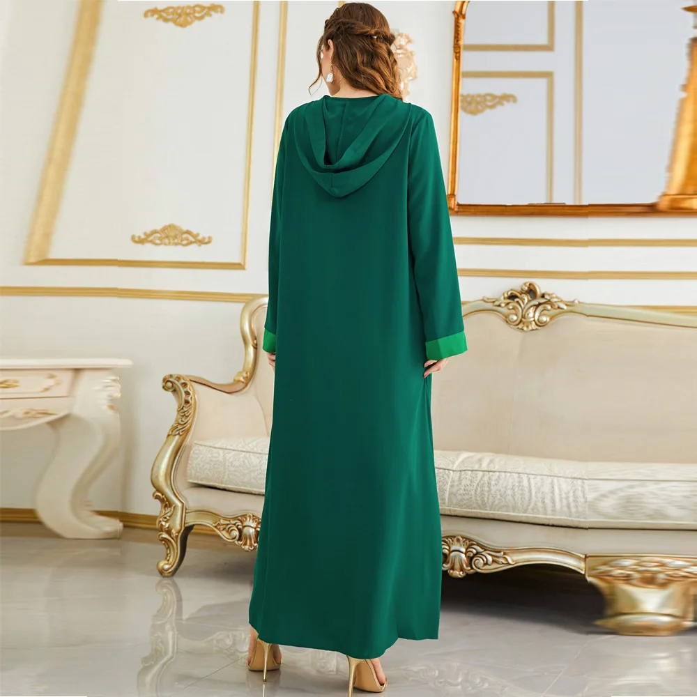 Abaya For Women Muslim Dubai Arab Fashion Elegant Autumn New Hooded Embroidery Spliced Sleeve Robe Women Clothing Long Sleeves