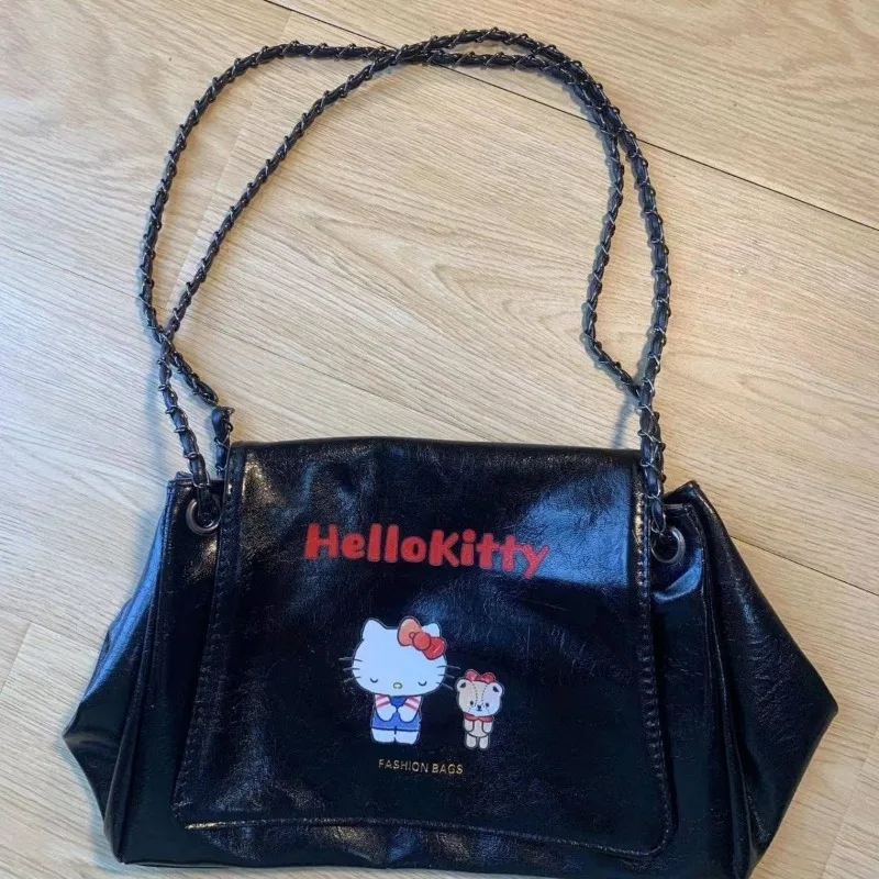MBTI Hello Kitty Womens Shoulder Bag Black Cute Large Capacity Casual Tote Bag Vintage Fashion Commuter Harajuku Female Handbag