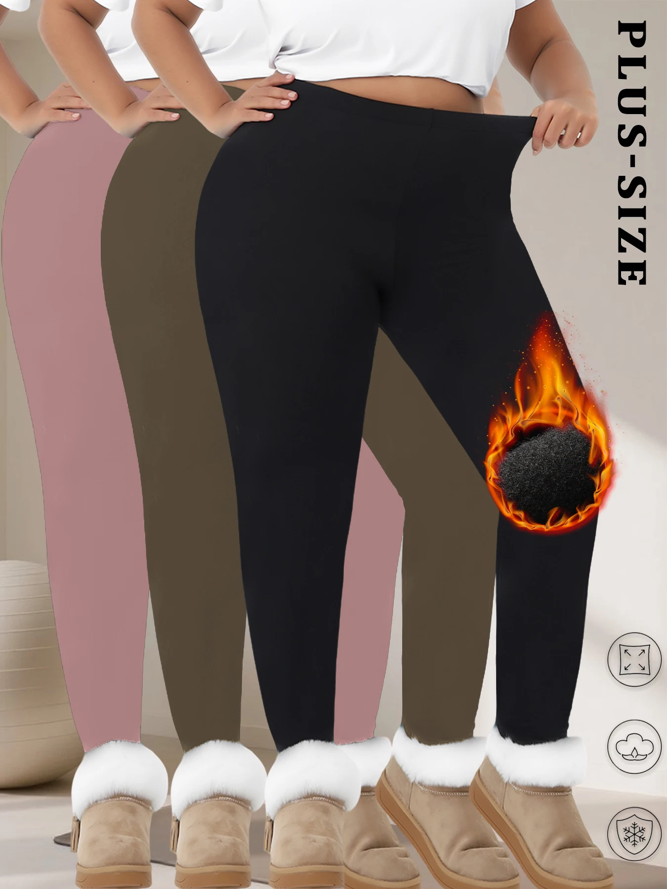 565692-4085f7.jpg 3 Pack plus size Women's thermal fleece lined leggings. Super soft design perfect for yoga, running and cold weather activities - Image 1