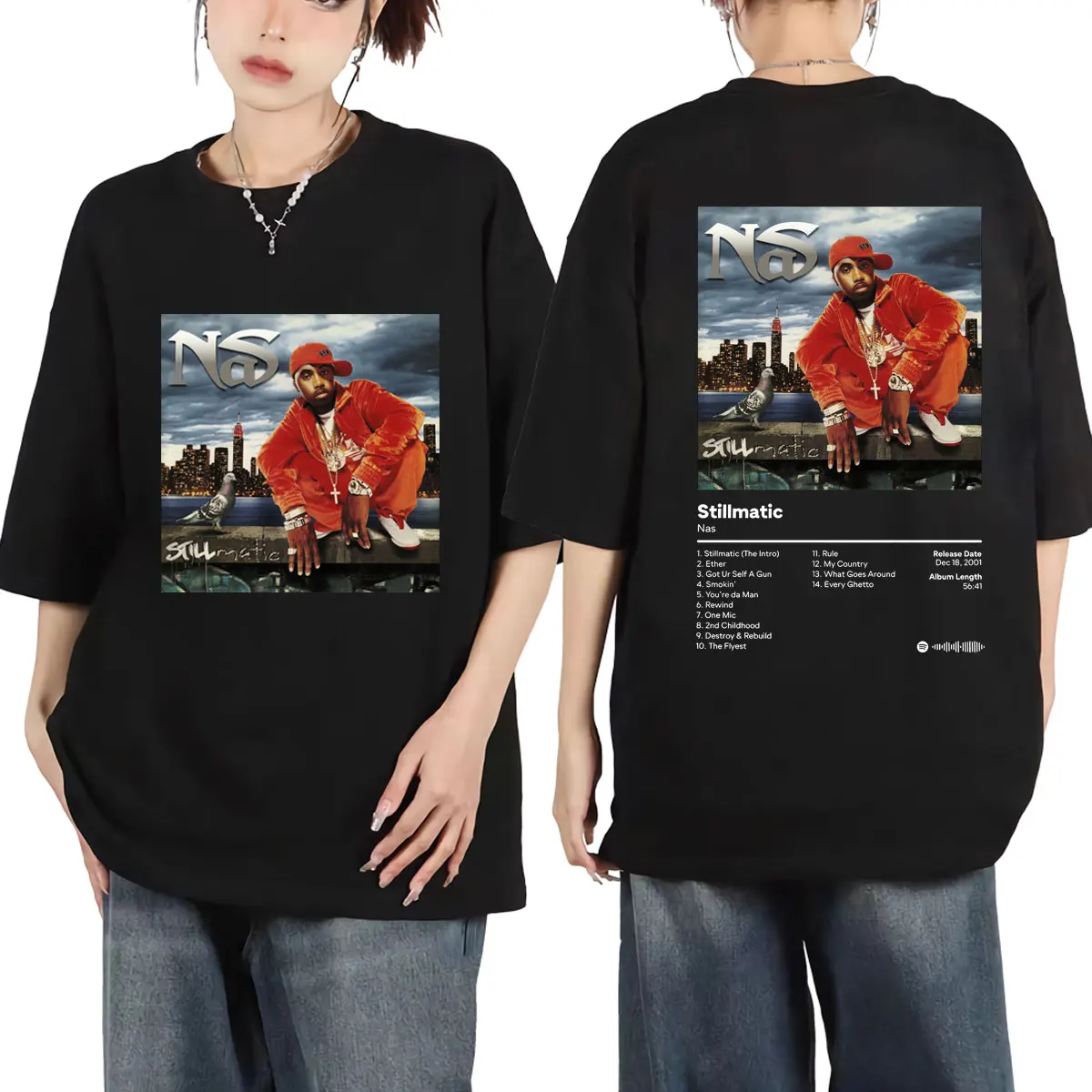 Футболка Rapper NAS Stillmatic с графическим изображением альбома, мужская и женская модная Винтажная футболка в стиле хип-хоп, Летняя Повседневная Свободная хлопковая футболка