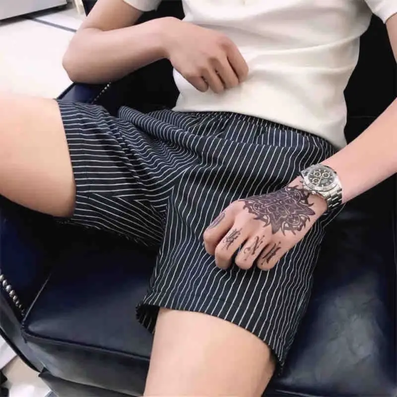 2024 New Summer Fashion Trendy Men's Casual Sports High Waist Slim Fit Stripe Print Oversize Versatile Simple Super Shorts