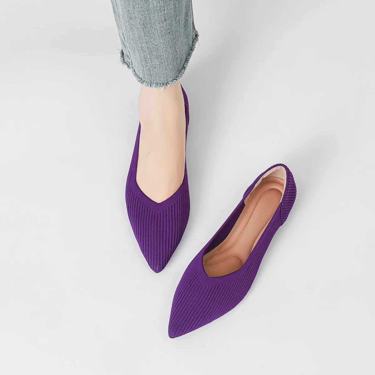 Pointed Toe Womens Purple Flat Shoes Women's Flat Shoes With