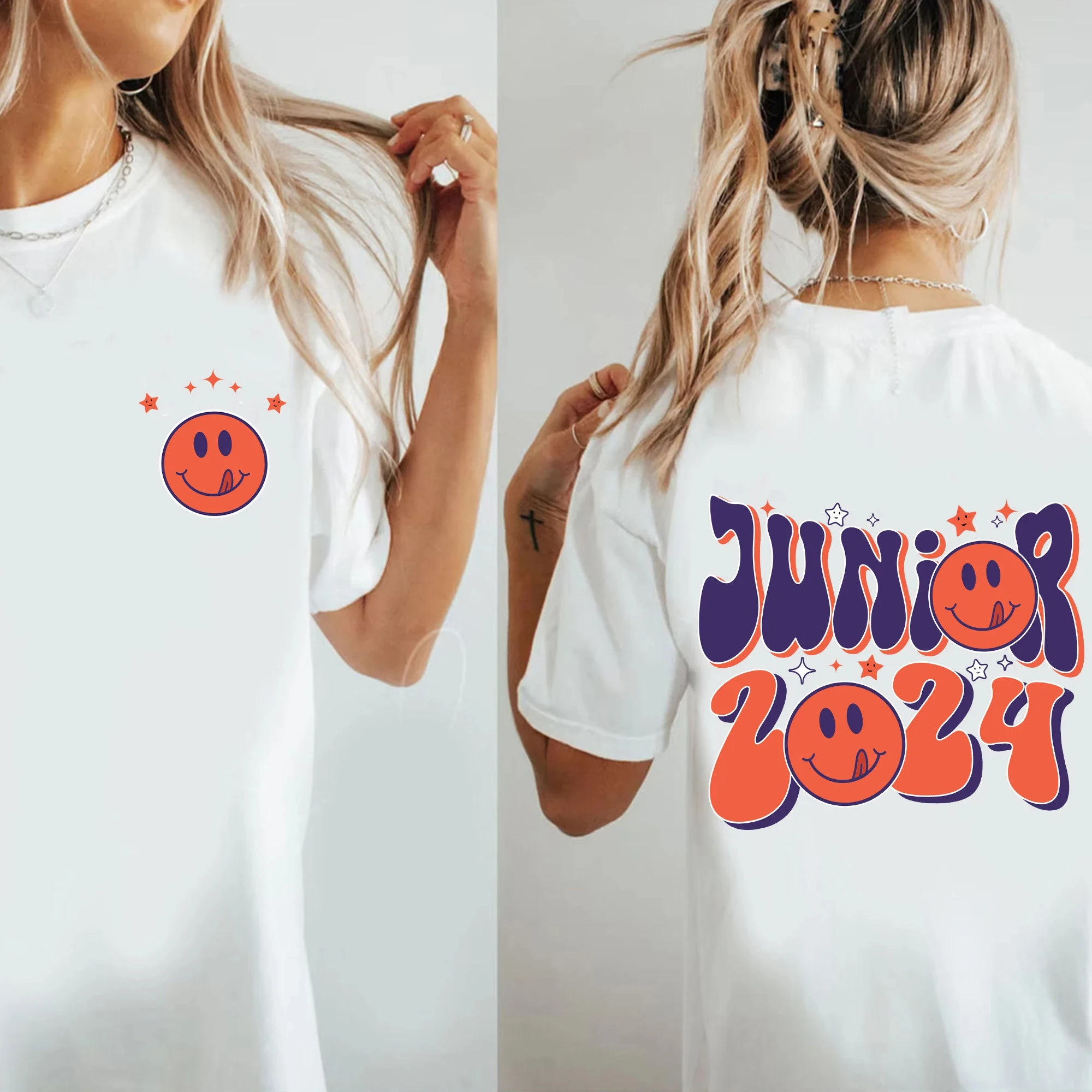 

2024 New Hot Sale Fashion School All Match Female T-shirt Junior 2024 Slogan Women Shirt Cute Cartoon Smile Face Print Girl Tee