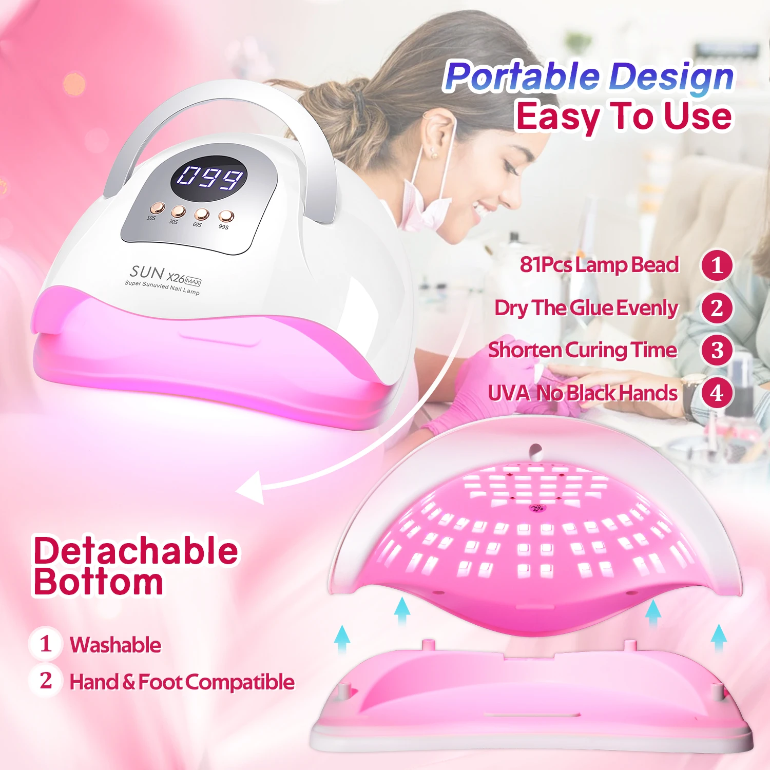 DianaBeauty 380W LED UV Lamp Dryer for Nails Gel Polish Drying Lamp with 4 Timer Setting Auto Sensor Professional Nail Light 4