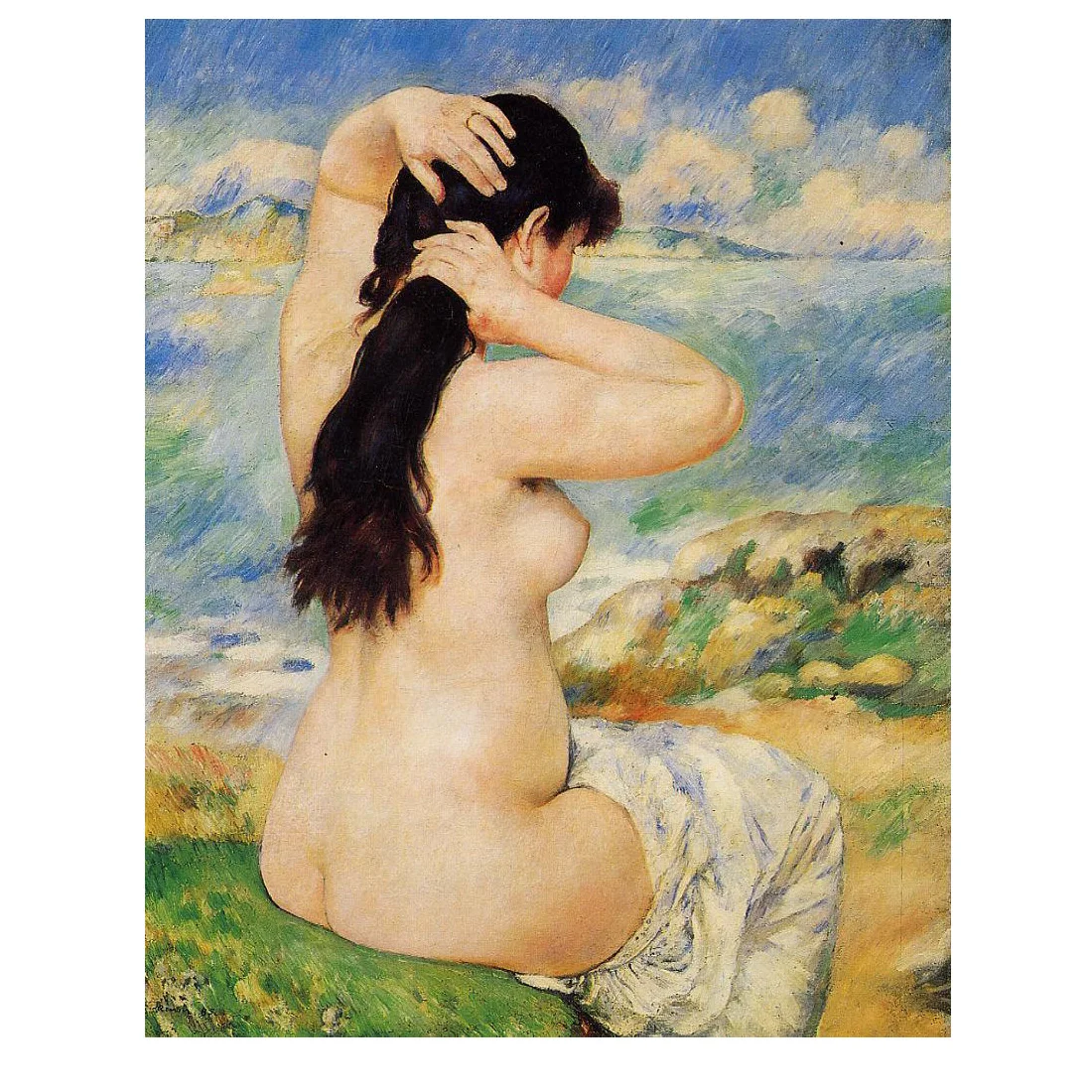 

Hand painted high quality reproduction of Nude Fixing Her Hair by Pierre-Auguste Renoir nude painting on canvas for bedroom