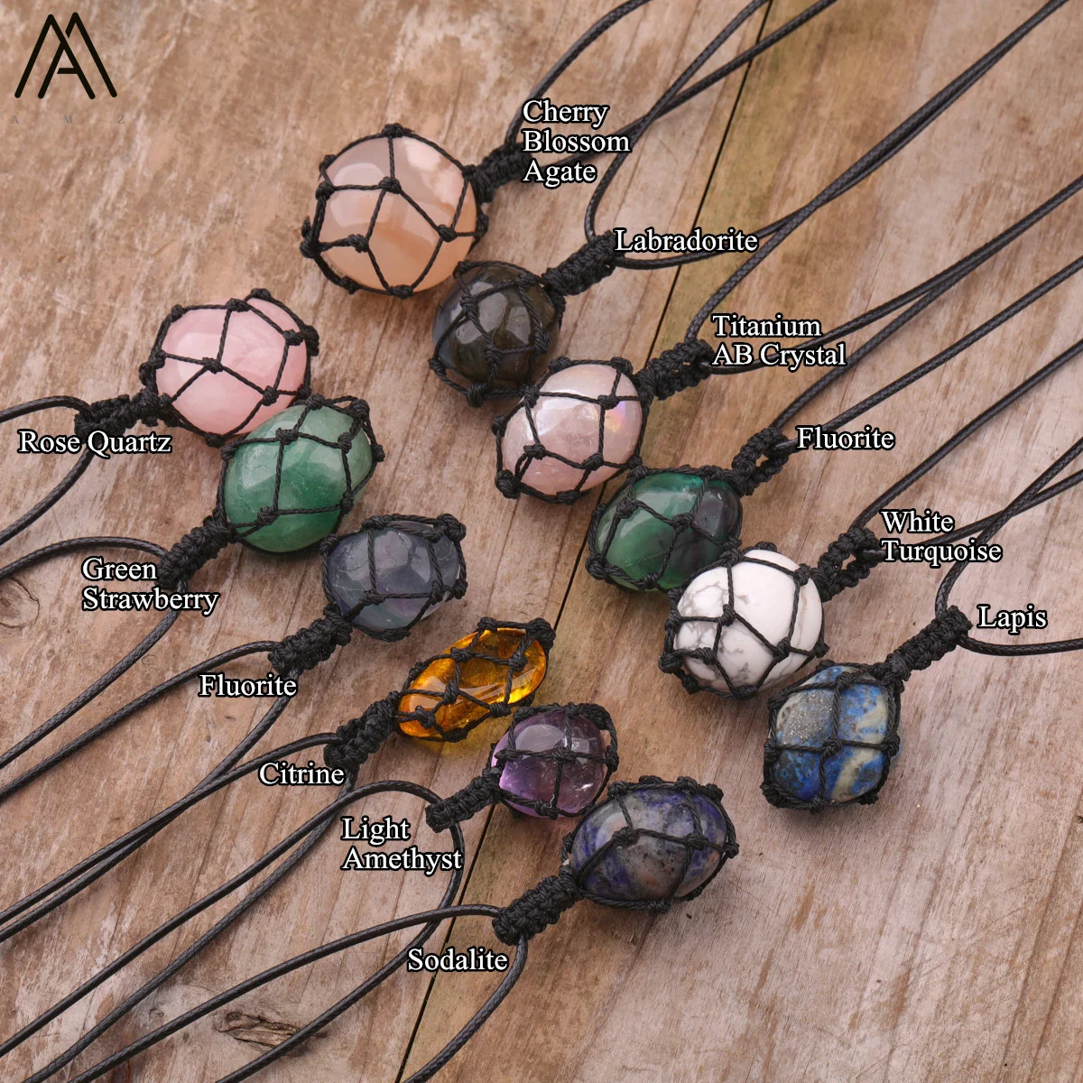 Healing Crystal Tumbled Stone Pendant Necklace For Women Knotted
