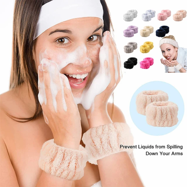 Une paire de bandeaux de lavage de poignet Spa, de serviettes de poignet  pour femmes pour se laver le visage, de bracelets absorbants et d'un bandeau  anti-transpiration pour les filles pour empêcher