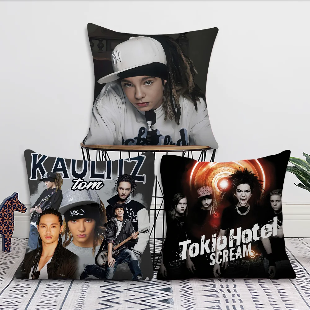 밴드 T-Tokio H-Hotel Tom Kaulitz 쿠션 커버 플러시 패브릭 소프트 양면 프린트 소파 쿠션 커버 스로우 베개 커버