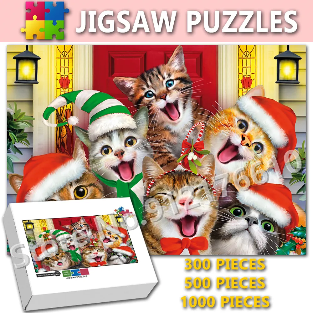 

Merry Christmas Festival Gifts Jigsaw Puzzle Christmas Animals Pet Dog Cat Assembled Puzzle Education Decompression Toys Gifts