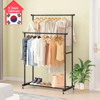 Double-Rod Clothes Rack Clothes Rack With Hooks Hanging Clothe Organizer For Bedroom Movable Bedroom Clothing Hanger With Wheels 1