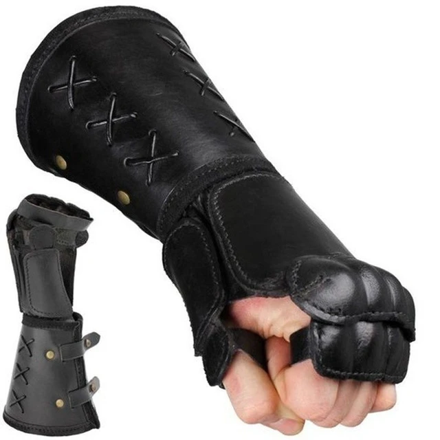 Medieval Samurai PU Leather Armor Bracer Gloves Knight Wristband Cosplay #SH