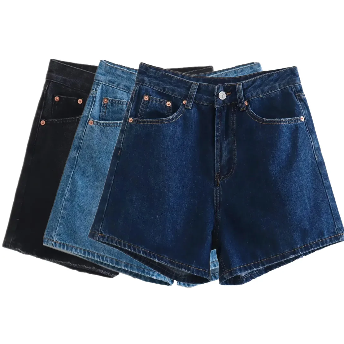 Withered 2024 American Vintage Denim Blue Shorts Women Casual Loose Bermuda