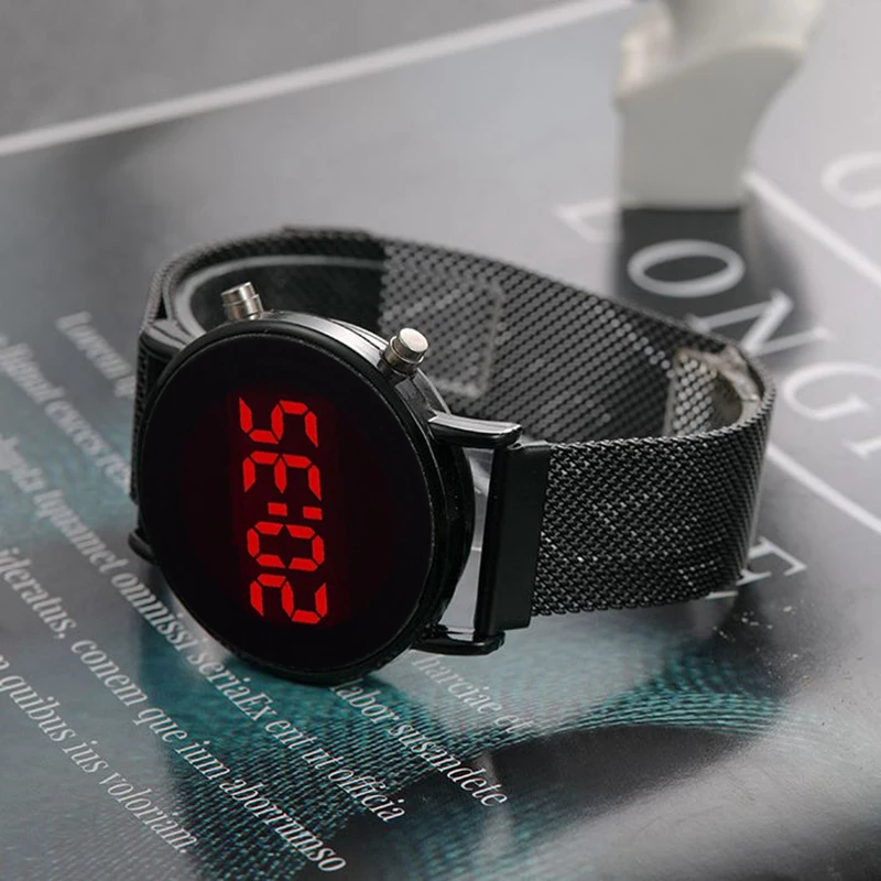 Luxury Rose Gold Digital Red LED Dial Watches For Women Stainless Steel Belt Quartz Watch Ladies Magnet Clock Drop Ship