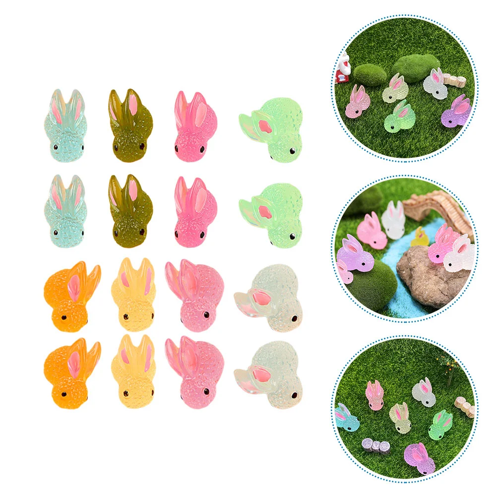 

16 Pcs Glow-in-the-dark Rabbit Cute Small Bunny Modeling Statues Animal Micro Landscape Resin Tiny Figurines