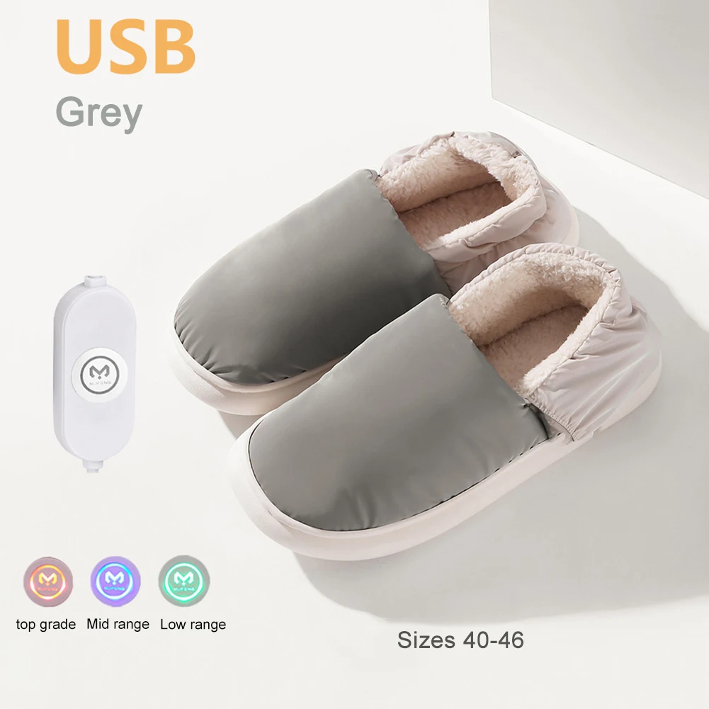 Unisex Electric Heating Slippers with 3 Heating Levels USB Heated Slippers Rechargeable Foot Warmer House Shoes for Winter 4